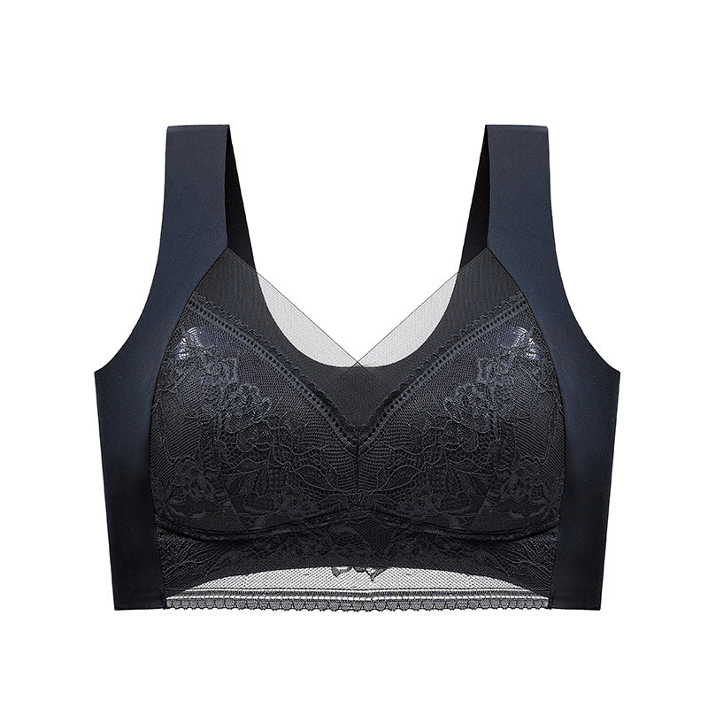 Wireless Push-Up Support Bra with Wide Straps & Lace Trim – Seamless Comfort for All-Day Wear | Thomler