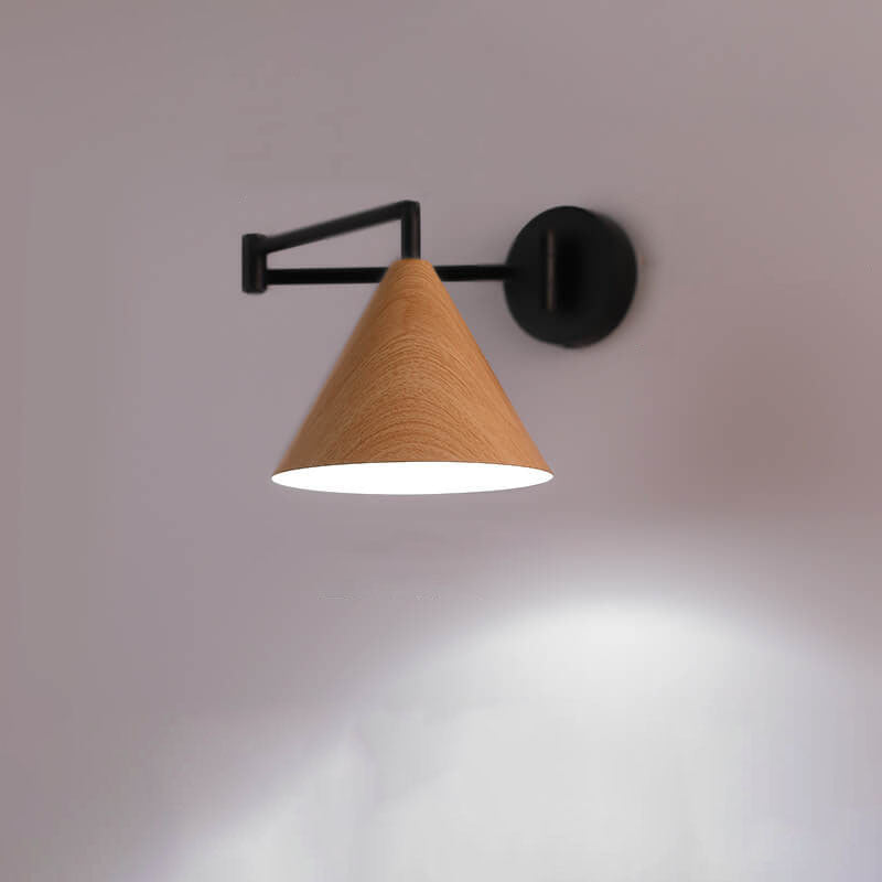 Wall Lamp Iron Conical Shade 18.0 cm Walnut Bedroom Reading Light Adjustable Swivel Arm Modern Indoor Sconce | Thomler