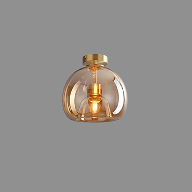 Semi-Flush Mount Light Glass Iron 9.8 in x 11.4 in Smoke Gray Hallway Living Room Bedroom Modern Lighting Fixture | Thomler