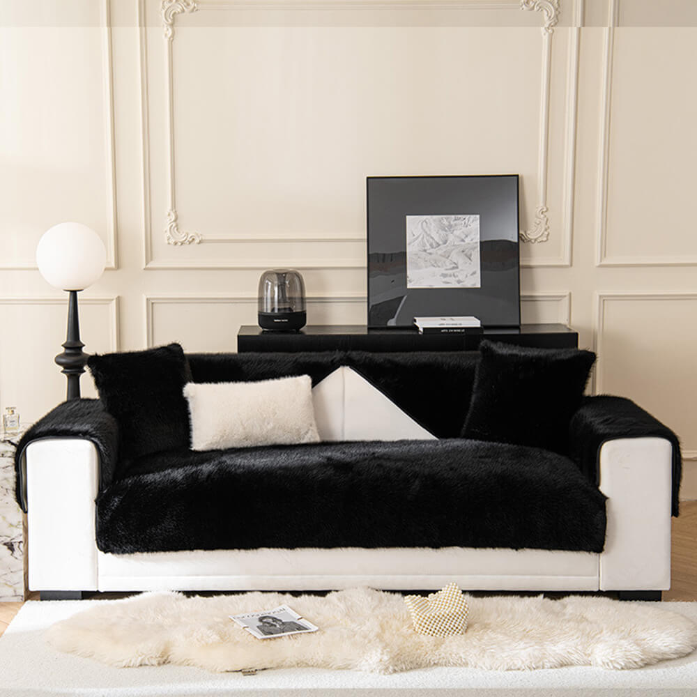 Plush Faux Mink Couch Protector with Grip-Back – Furniture Throw for Living Room Sofa Loveseat Chair Sectional | Thomler
