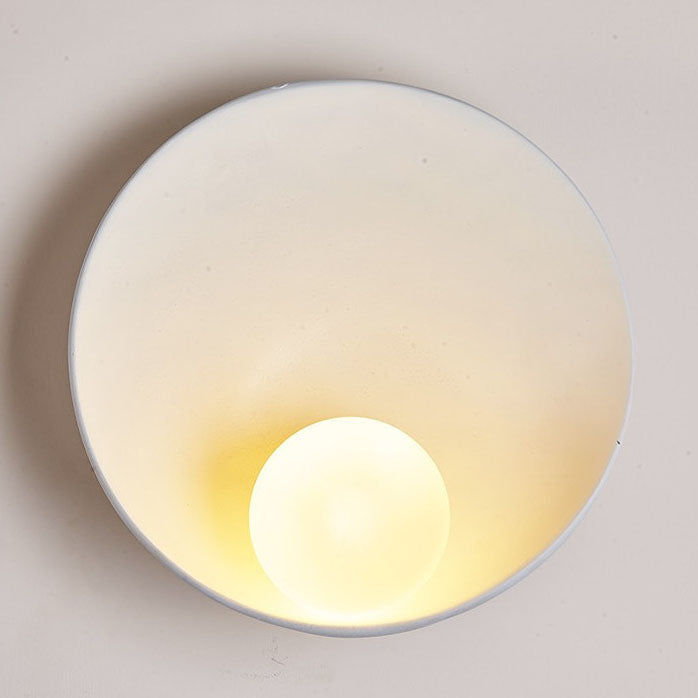 Circular Glass Shade Wall Light Fixture Hardwired Single Bulb White Wood Tone for Bedroom Living Room Hallway Staircase Entryway Ambient | Thomler
