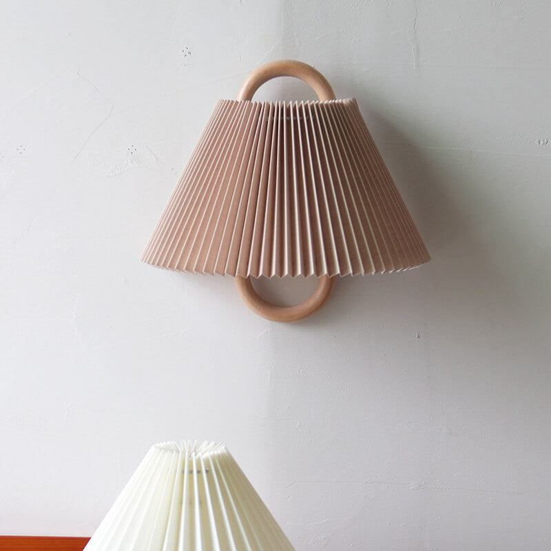 Fabric Half-Moon Wall Sconce with Natural Wood Backplate for Bedroom & Living Room | Thomler