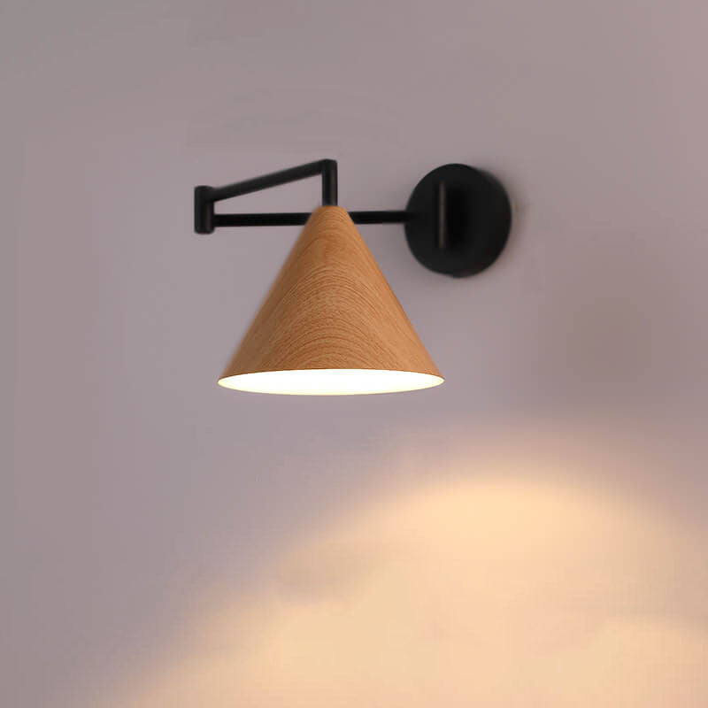 Wall Lamp Iron Conical Shade 18.0 cm Walnut Bedroom Reading Light Adjustable Swivel Arm Modern Indoor Sconce | Thomler