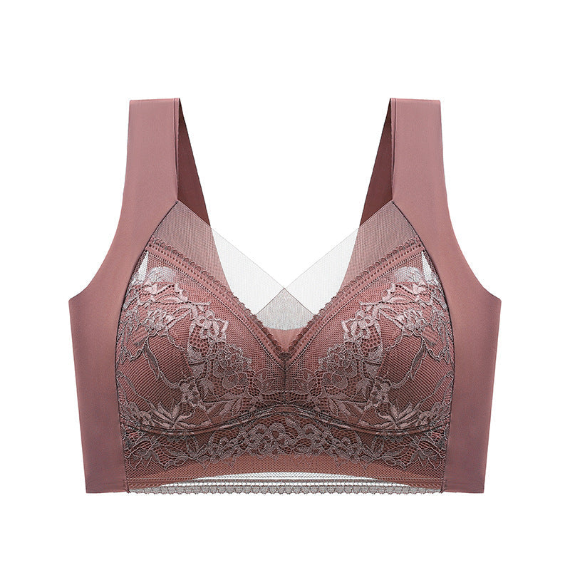 Wireless Push-Up Support Bra with Wide Straps & Lace Trim – Seamless Comfort for All-Day Wear | Thomler