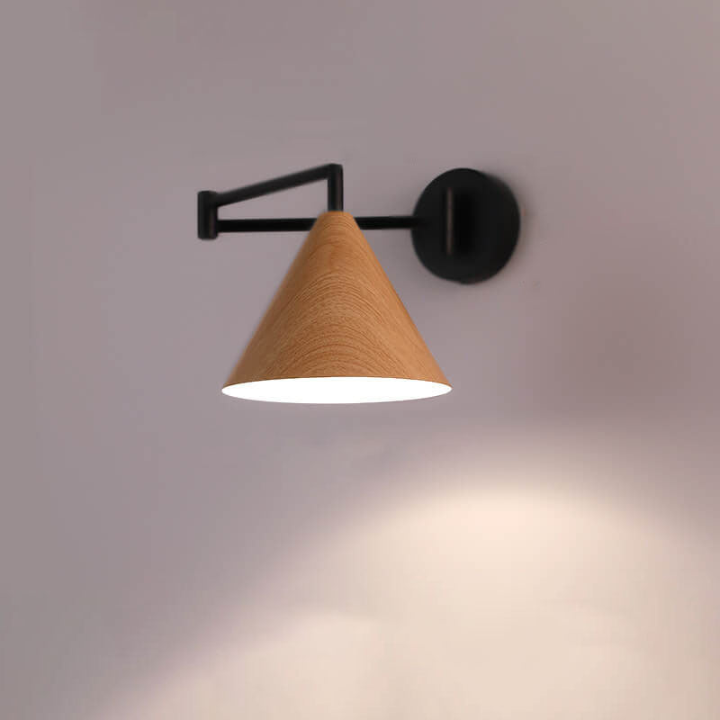 Adjustable Swing Arm Wall Light with Tapered Metal Shade - Hardwired Single Bulb Fixture for Bedside Reading & Living Spaces | Thomler