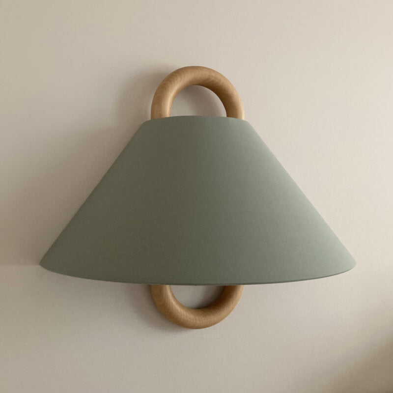 Fabric Half-Moon Wall Sconce with Natural Wood Backplate for Bedroom & Living Room | Thomler
