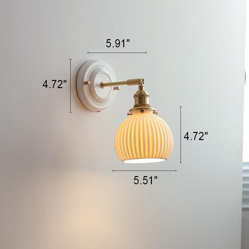 Ceramic & Brass Wall Sconce with Minimalist Contemporary Design for Bedroom, Living Room & Study | E26 Socket | Thomler
