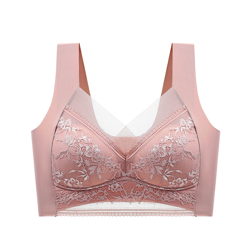 Wireless Push-Up Support Bra with Wide Straps & Lace Trim – Seamless Comfort for All-Day Wear | Thomler