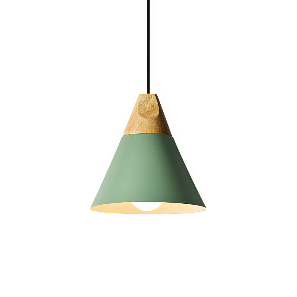 Modern Pendant Light Wood and Aluminum Drum Shade E27 Socket for Kitchen Dining Room Living Room | Thomler
