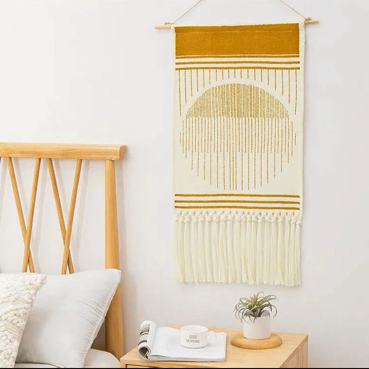 Handwoven Geometric Wall Hanging Tapestry with Tassel Fringe for Living Room, Bedroom & Boho Home Decor | Thomler