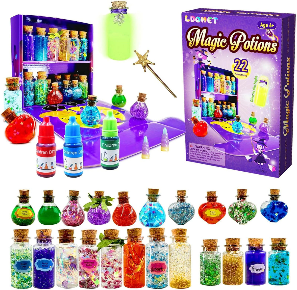 Children's Enchanted Brew Chemistry Set – Interactive Color-Shift Alchemy Station with 20 Vials, Glow Elements & Recipe Guide | Thomler