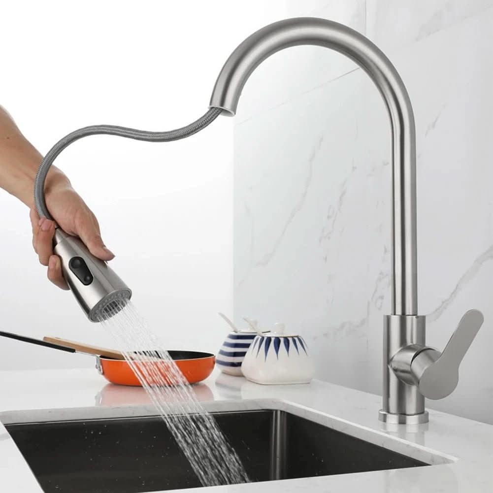 Single-Handle Pull-Down Kitchen Faucet with 360° Swivel Spout – Chrome, Brushed Nickel, Black & Gray Finish Options for Modern Sink | Thomler