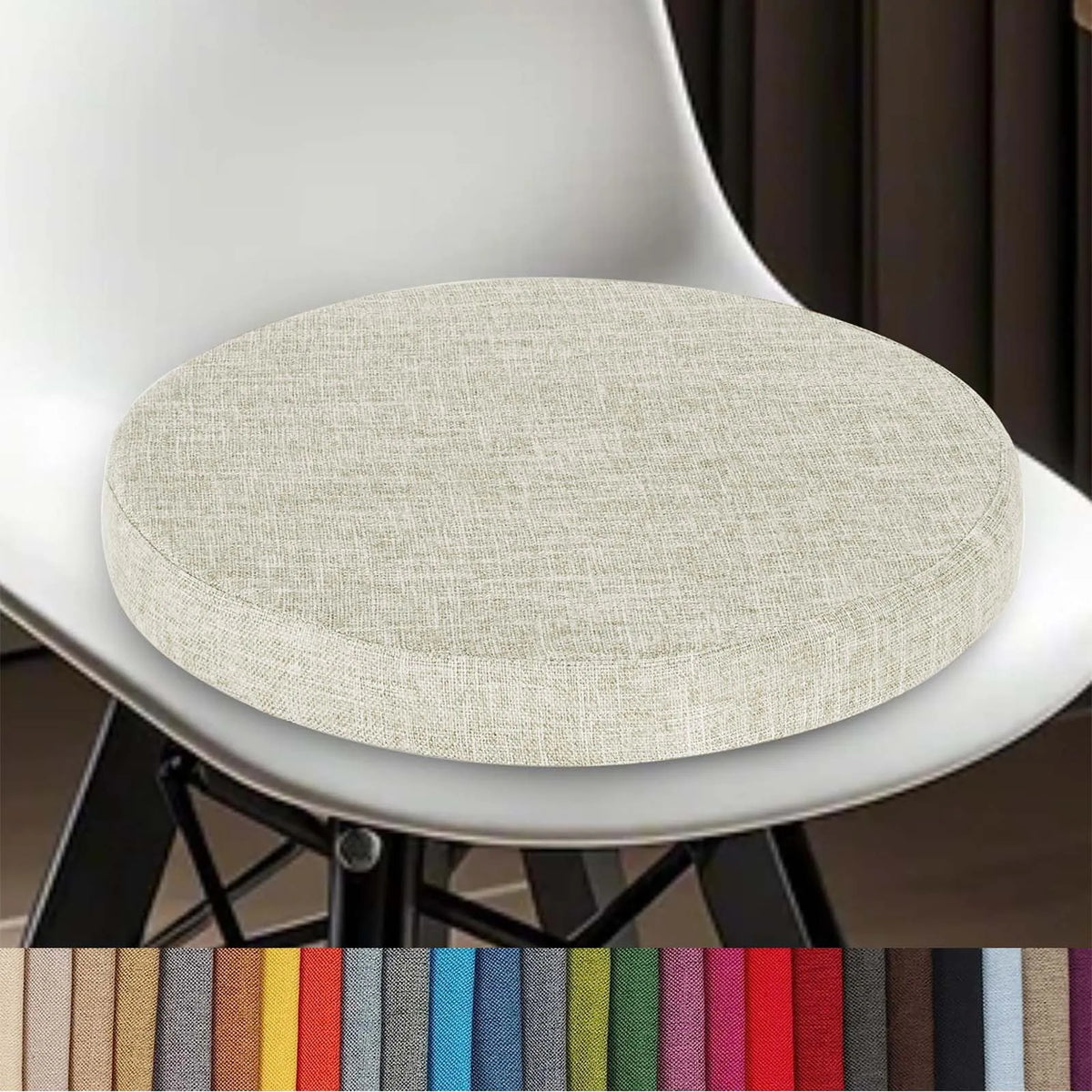 Round Seat Pad with Zipper – Machine-Washable Cotton-Blend Stool Cushion for Kitchen, Dining, Bar & Office Chairs | Thomler
