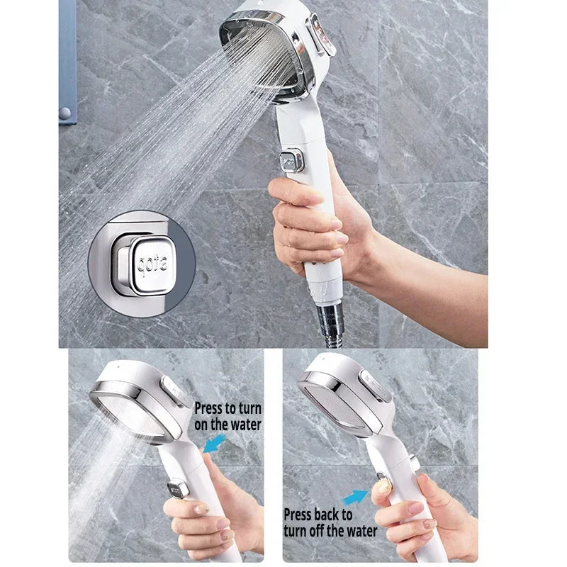 Handheld Spray Nozzle with Pause Button – 3 Spray Patterns, Universal Mount, ABS Body – For Low-Pressure Bathroom & Pet Washing | Thomler