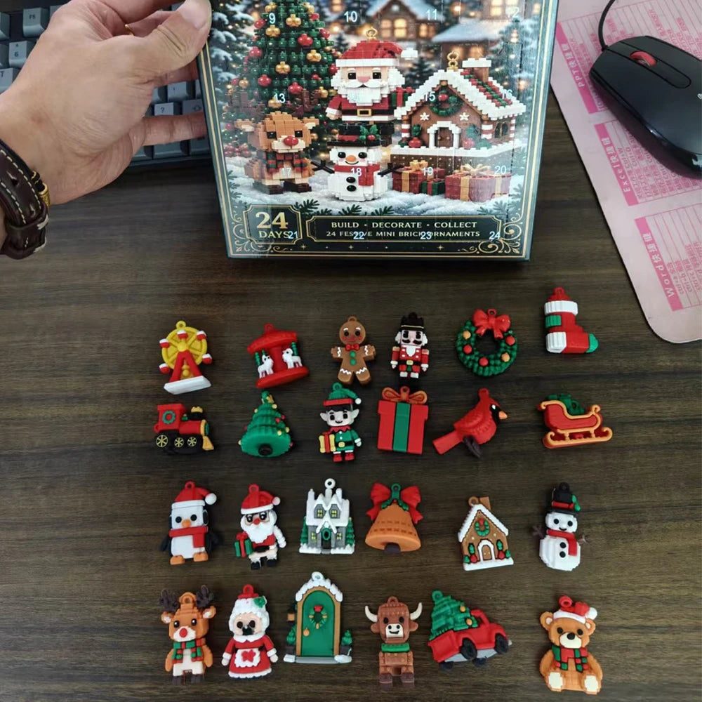 24-Day Christmas Countdown Building Block Advent Calendar with Surprise Ornaments for Holiday Tree Decorating | Thomler
