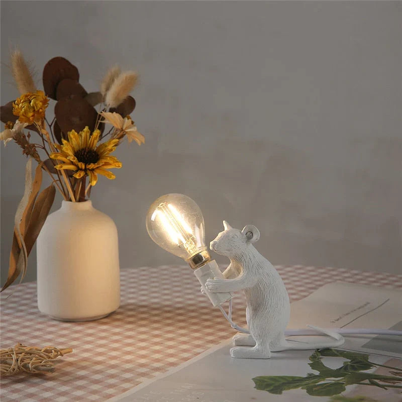Whimsical Mouse Table Lamp with LED Light – Charming Resin Animal Décor for Bedroom, Living Room & Kids Room | Thomler