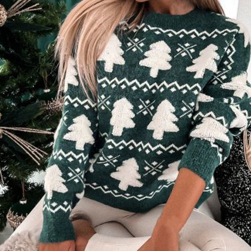 Women's Christmas Tree Knit Sweater | Festive Holiday Pullover for Winter | Cozy Long-Sleeve Top for Parties & Casual Wear | Thomler