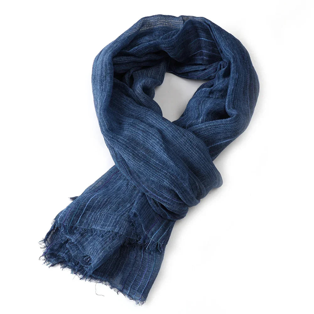 Cotton Linen Striped Scarf for Men – Lightweight Neck Wrap with Tassels for Fall & Winter | Thomler