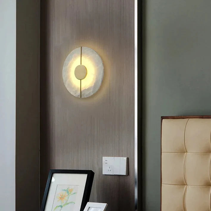 Circular Alabaster Stone Sconce with Built-In LED for Bedroom & Living Room | Thomler