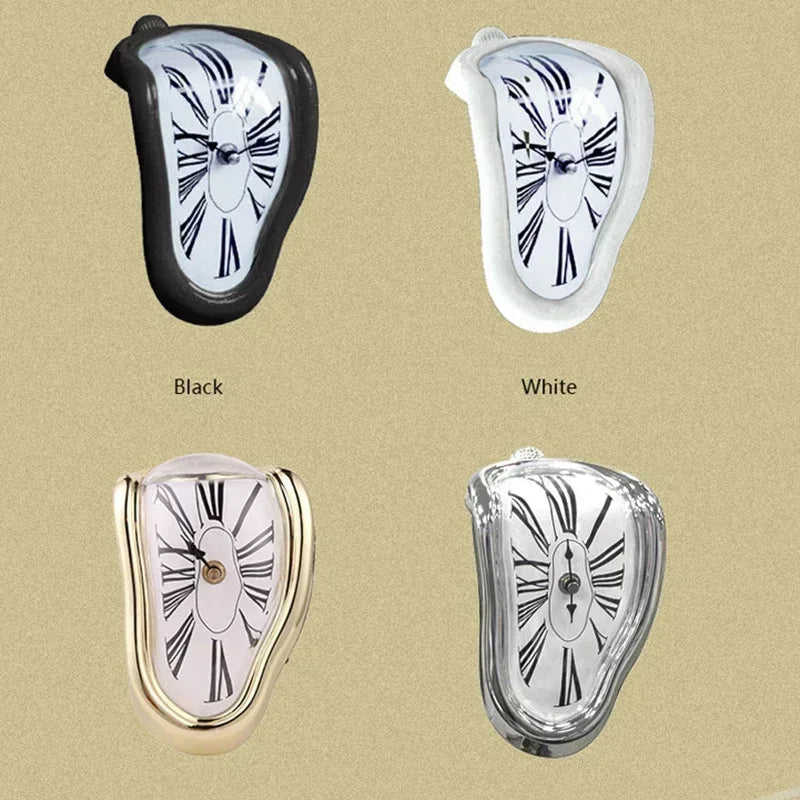 Desk Clock Aluminium Quartz 18.0 cm Silver Surreal Shelf Mantel Office Decorative Melting Roman Numeral Timepiece | Thomler