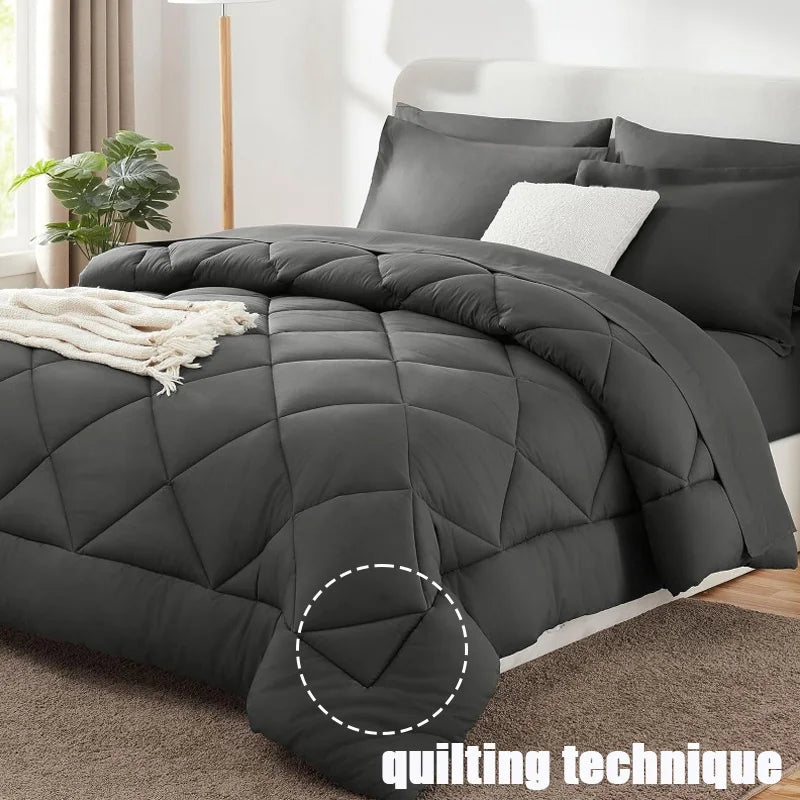 Solid Color Polyester Comforter for All Seasons – Lightweight Breathable Duvet with Soft Touch Fabric for Queen & King Beds | Thomler