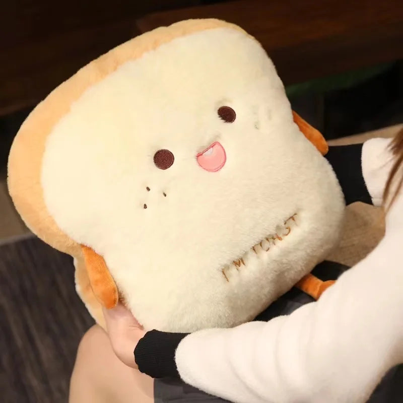 Soft Plush Toast Hand Warmer Pillow with Pocket – Cozy Stuffed Bread Cushion for Warmth & Comfort | Thomler