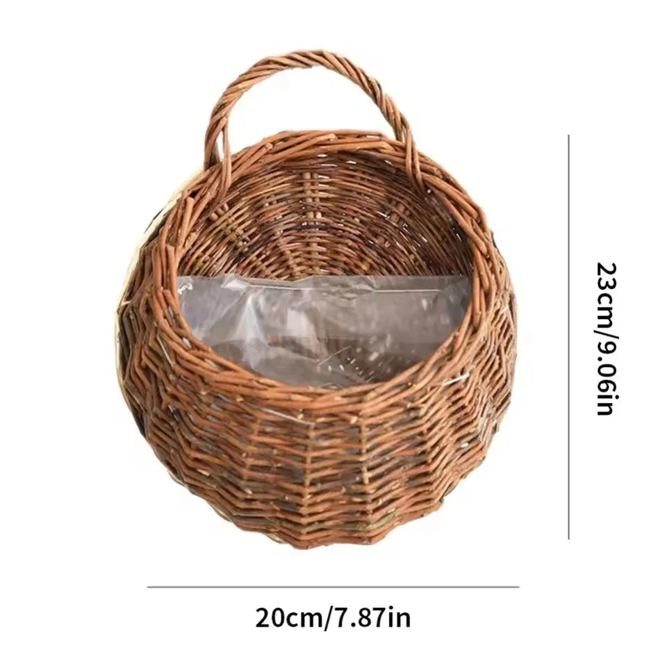 Wall Planter Basket Rattan 30.0 cm Natural Indoor Outdoor Hanging Flower Pot Holder Garden Balcony Decor | Thomler