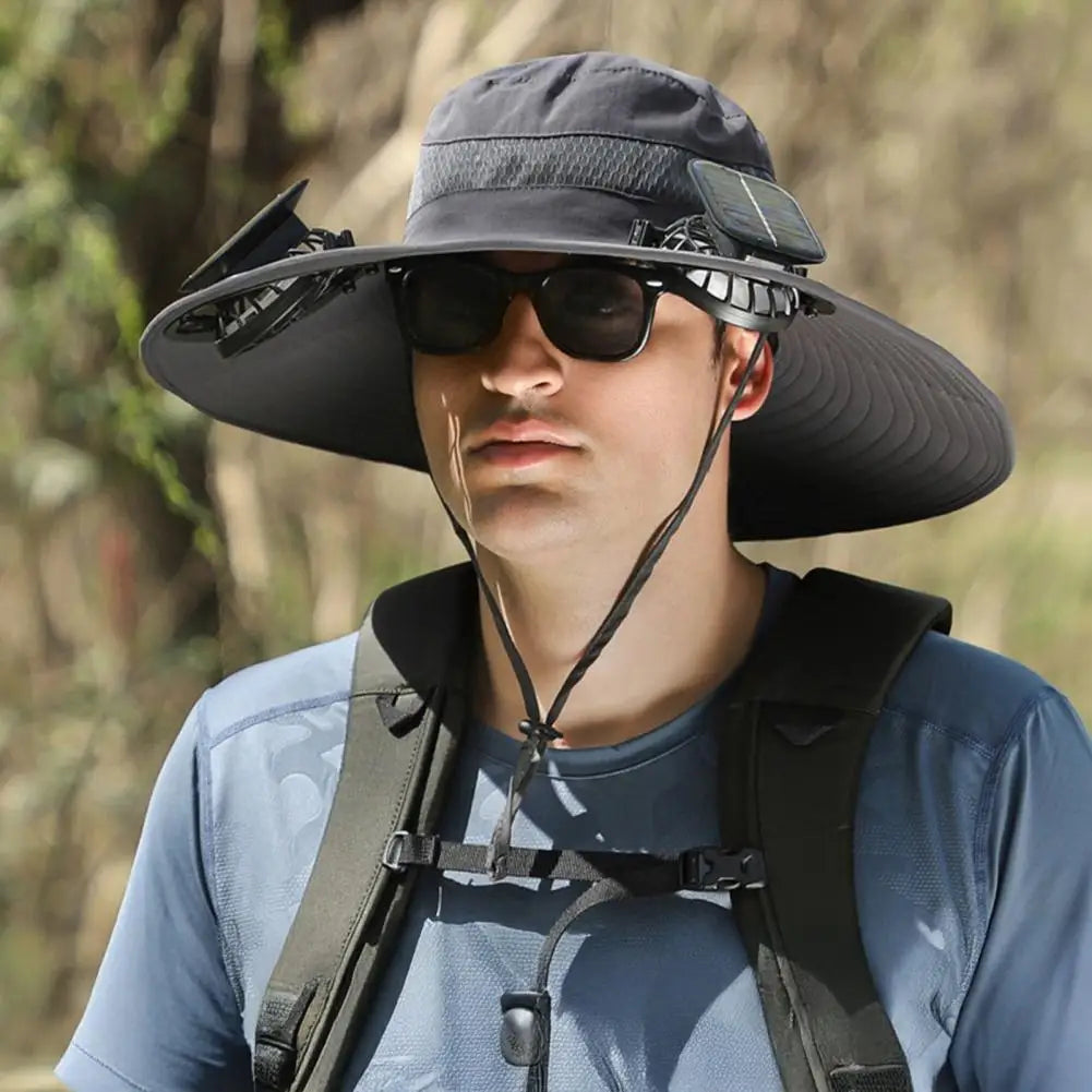 Solar-Powered Fan Hat with Wide Brim for Hiking, Fishing & Outdoor Adventures | Thomler