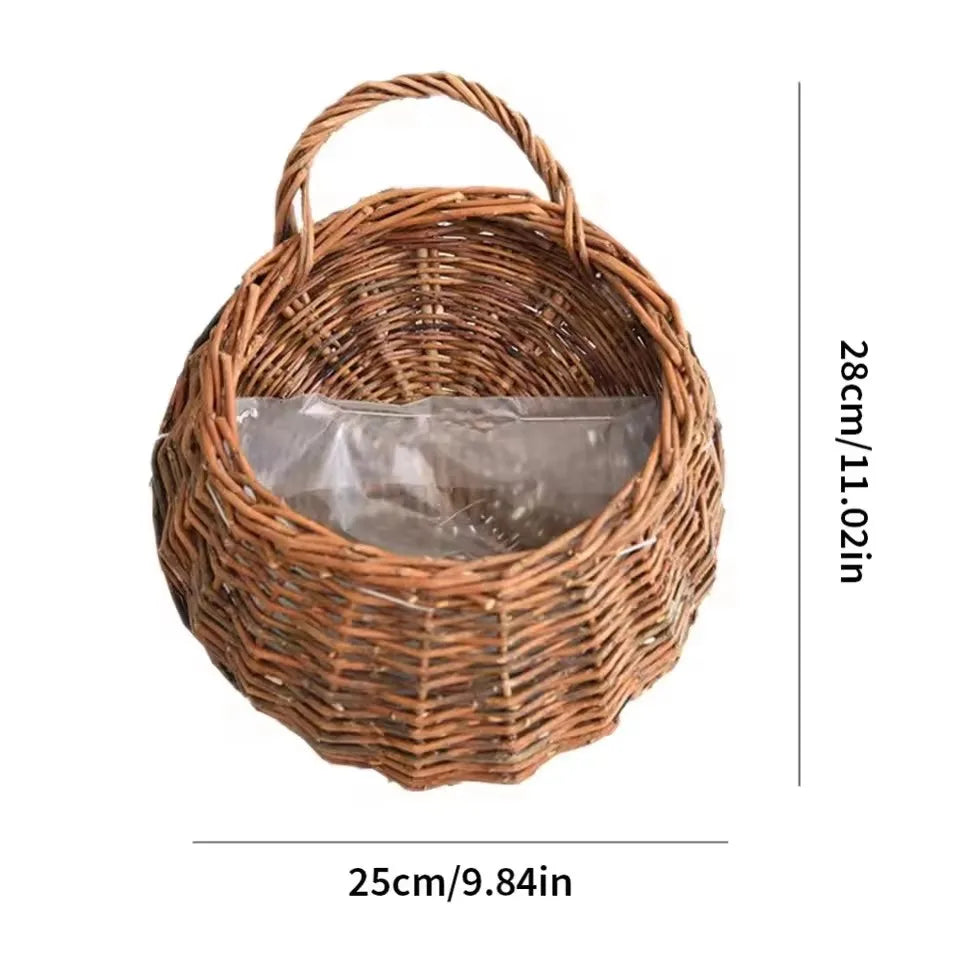 Wall Planter Basket Rattan 30.0 cm Natural Indoor Outdoor Hanging Flower Pot Holder Garden Balcony Decor | Thomler