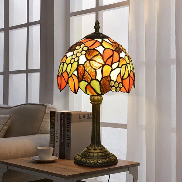 Stained Glass Desk Lamp with Resin Base – Decorative Art Nouveau Style Bedside Light | Thomler