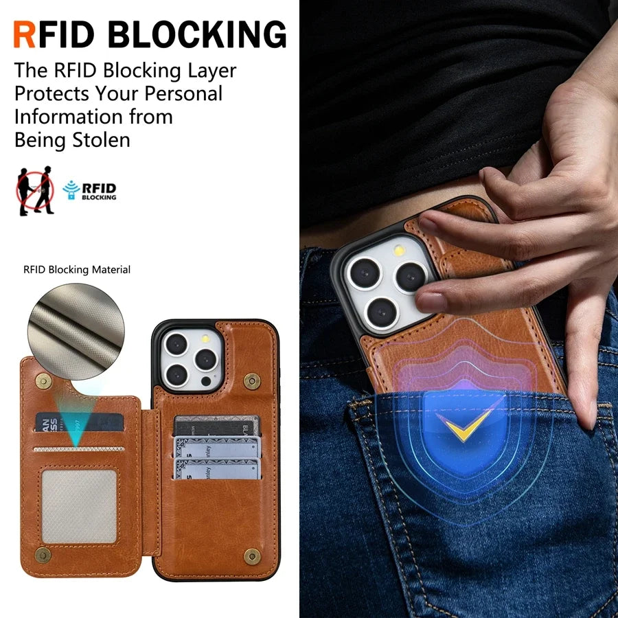 Folio Wallet Case with RFID Protection & Magnetic Closure for iPhone 16 Pro Max, 15 Plus, 14, 13, 12, 11, SE, XR, XS, 8, 7 | Thomler
