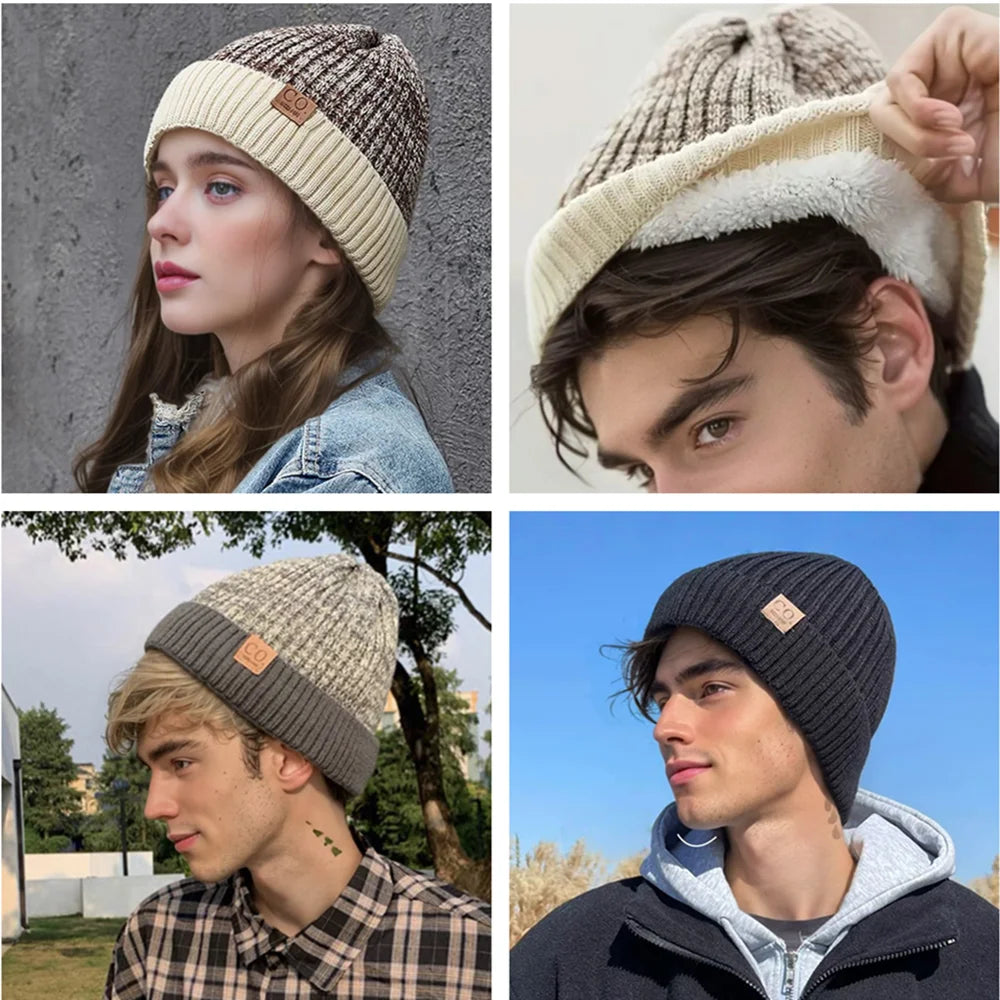 Two-Tone Fleece-Lined Winter Beanie for Men & Women – Soft Knit Hat with Plush Interior for Cold Weather | Thomler