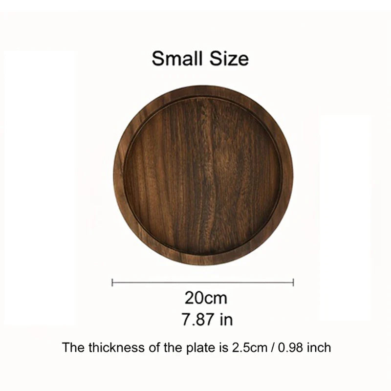 Decorative Tray Solid Wood 28.5 cm Round Brown Coffee Table Centrepiece Farmhouse Serving Tray Kitchen Counter Styling | Thomler
