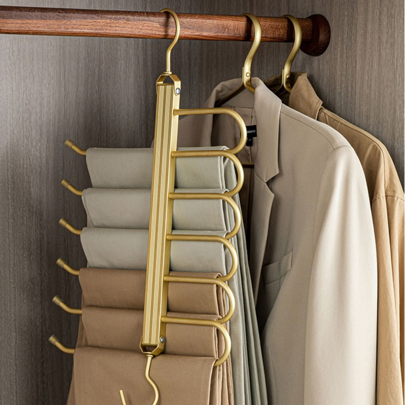 Trouser Hanger Aluminium 36.0 cm Gold 6 Tier Wardrobe Space Saving Clothes Organiser Swivel Closet Storage Rack | Thomler