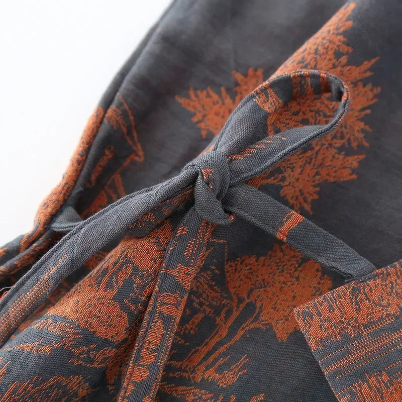 Cotton Kimono Robe for Men – Lightweight Printed Spa Wrap with V-Neck & Tie Belt for Lounge, Bath & Sauna | Thomler