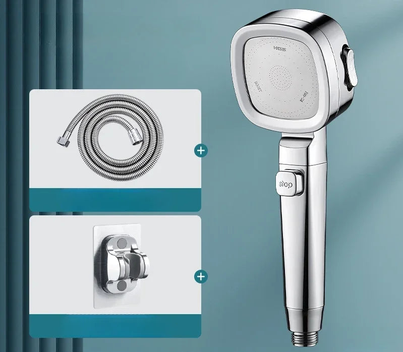 Handheld Spray Nozzle with Pause Button – 3 Spray Patterns, Universal Mount, ABS Body – For Low-Pressure Bathroom & Pet Washing | Thomler