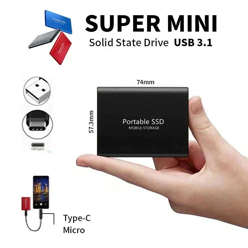 128GB Portable Solid State Drive | Aluminum External SSD for Laptop, Desktop & Mobile | USB-C & USB 3.1 Compatible | High-Speed Data | Thomler