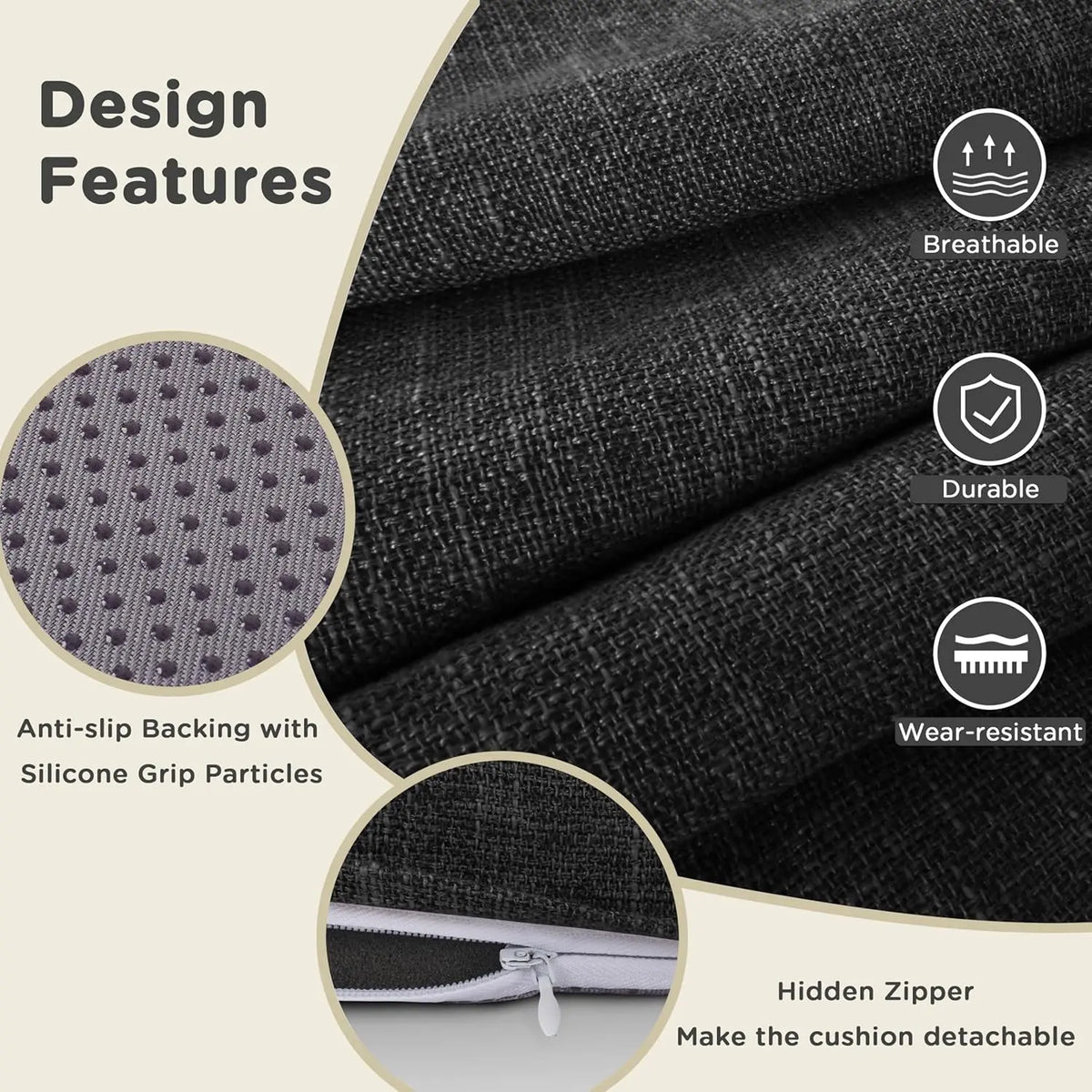 Round Seat Pad with Zipper – Machine-Washable Cotton-Blend Stool Cushion for Kitchen, Dining, Bar & Office Chairs | Thomler