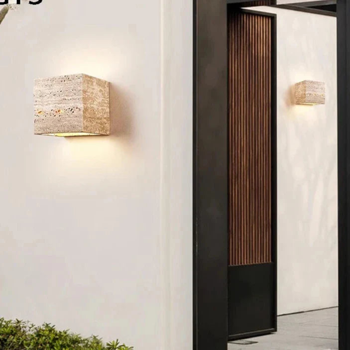 Wall Light Travertine Stone 6.3 in Outdoor Up Down LED Waterproof Garden Patio Fixture Modern Minimalist Exterior Sconce | Thomler