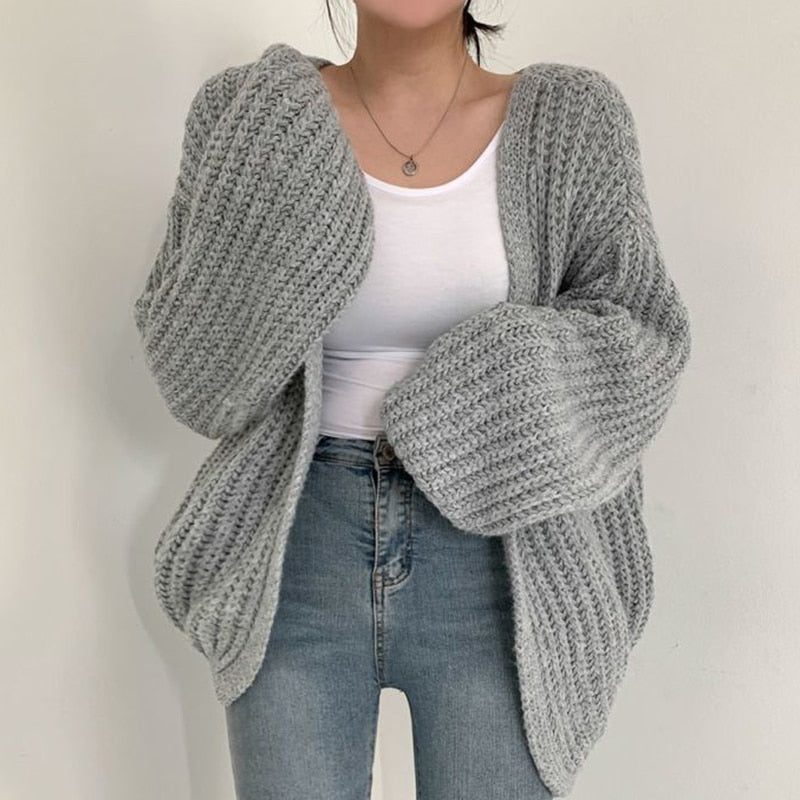 Chunky Knit Open Front Cardigan Sweater for Women – Oversized Cable Knit Duster with Balloon Sleeves – Fall Layering Cardigan | Thomler