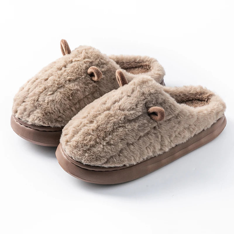 Plush Closed-Toe House Slippers with Thick Cushioned Sole – Cartoon Character Indoor Footwear for Men & Women | Thomler