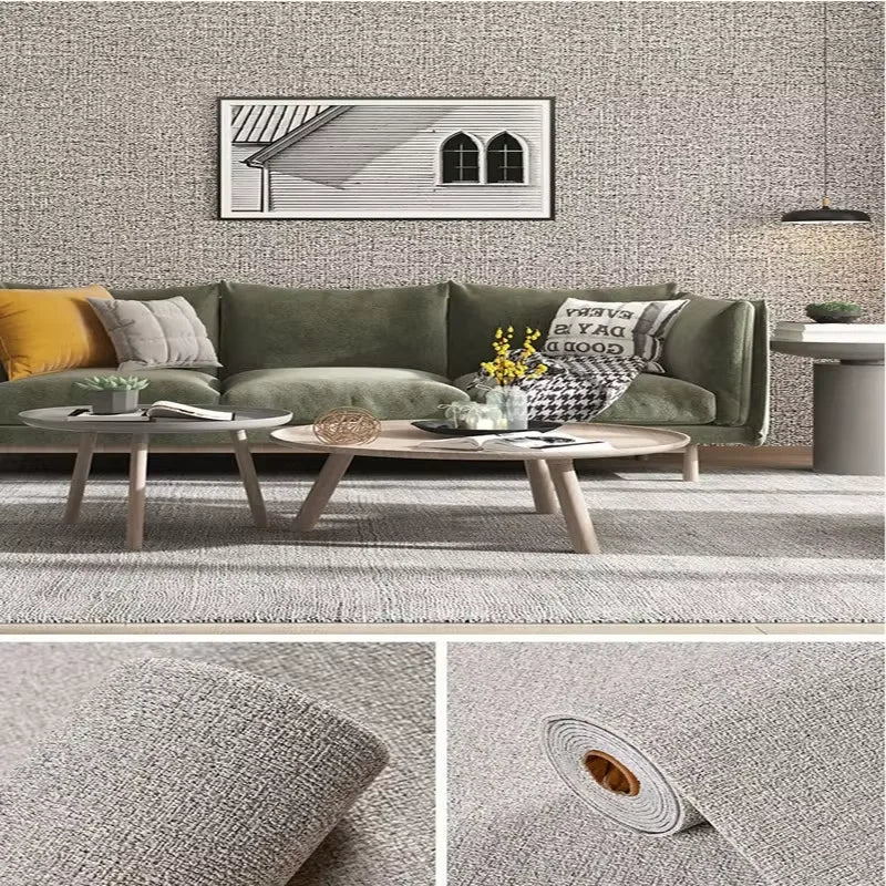 Wallpaper Linen Texture 50.0 cm Peel Stick 3D Wall Panel Living Room Bedroom Moisture Resistant Self Adhesive Covering | Thomler