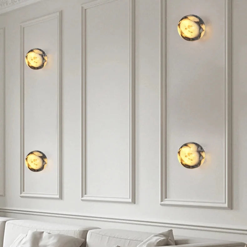 Natural Stone Sphere Wall Sconce with Dual Light Beams – Modern Marble Globe Fixture for Bedroom Foyer Study | Thomler