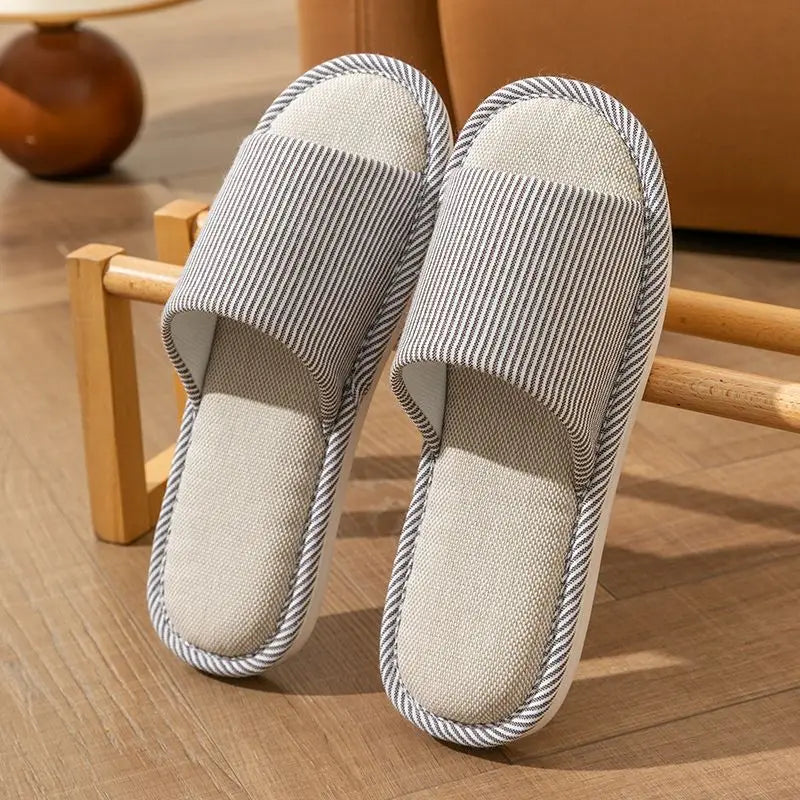 Open-Toe Canvas Slides for Women & Men – Breathable Linen House Slippers for Year-Round Comfort – Indoor Bedroom Footwear | Thomler