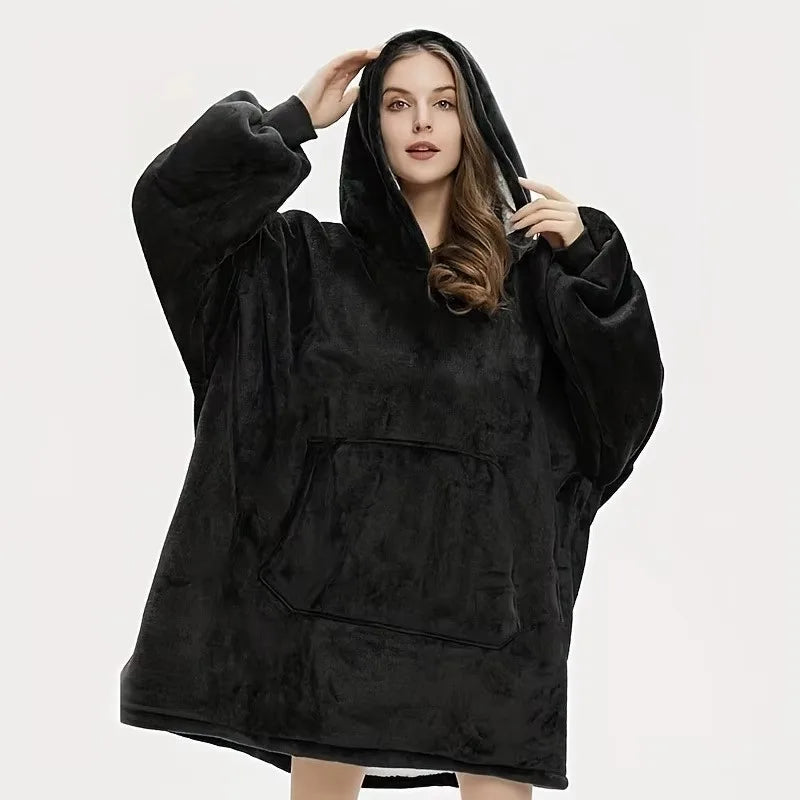Oversized Wearable Blanket Hoodie with Kangaroo Pocket – Plush Reversible Throw Sweatshirt for Lounging, Couch, Bed & TV | Thomler