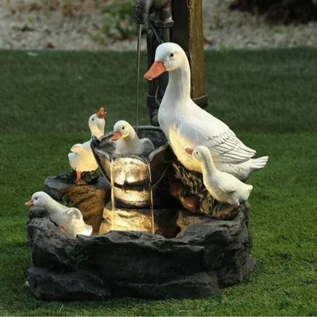 Solar-Powered Duck & Squirrel Garden Statue with LED Lights – Weather-Resistant Resin Outdoor Figurine for Patio & Yard Decor | Thomler
