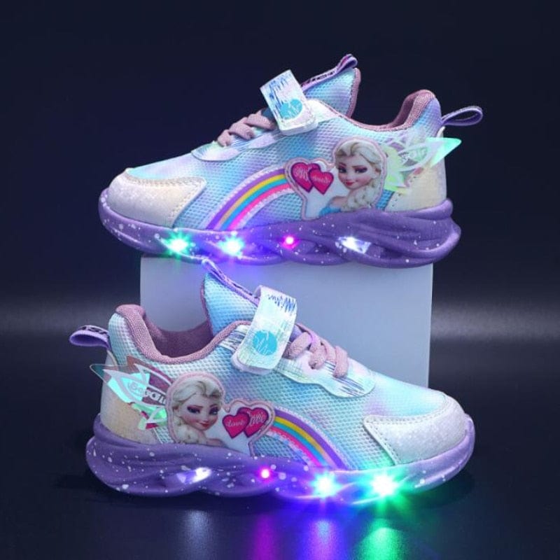 Kids Trainers Mesh LED Sole Pink Rainbow Velcro Everyday School Play Glitter Light Up Sneakers | Thomler