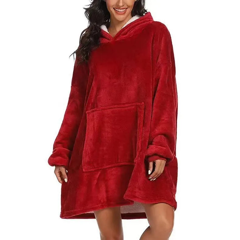 Oversized Wearable Blanket Hoodie with Kangaroo Pocket – Plush Reversible Throw Sweatshirt for Lounging, Couch, Bed & TV | Thomler