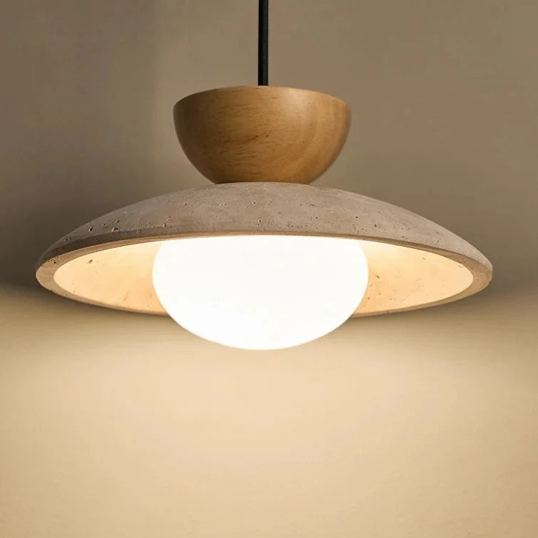 Natural Stone & Glass Hanging Ceiling Light for Dining Room – Adjustable Pendant Fixture with Wood Accents for Modern Living Spaces | Thomler