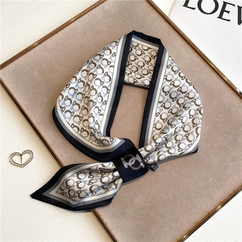 Equestrian Print Satin Neck Scarf Ribbon Bandana for Women Hair Tie Wrist Wrap Accessory for Fashion & Styling | Thomler